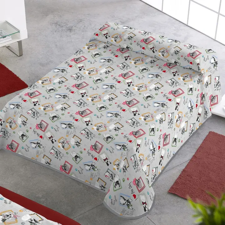 SABANALIA - Colcha estampada Dogs (Disponible en varios tamaños) | Colcha ideal para primavera y verano | Producto ligero y decorativo - 1