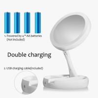 Espejo De Maquillaje Plegable Con Luz LED 10X Magnificación Doble Cara Recargable Por USB O Batería Para El Hogar - details 9