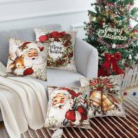 4pcs Fundas Para Cojines Navideñas 45x45cm Escena De Navidad Para Sofá Y Sala De Estar Regalos De Año Nuevo 2025 Material De Lino Y Algodón - details 3