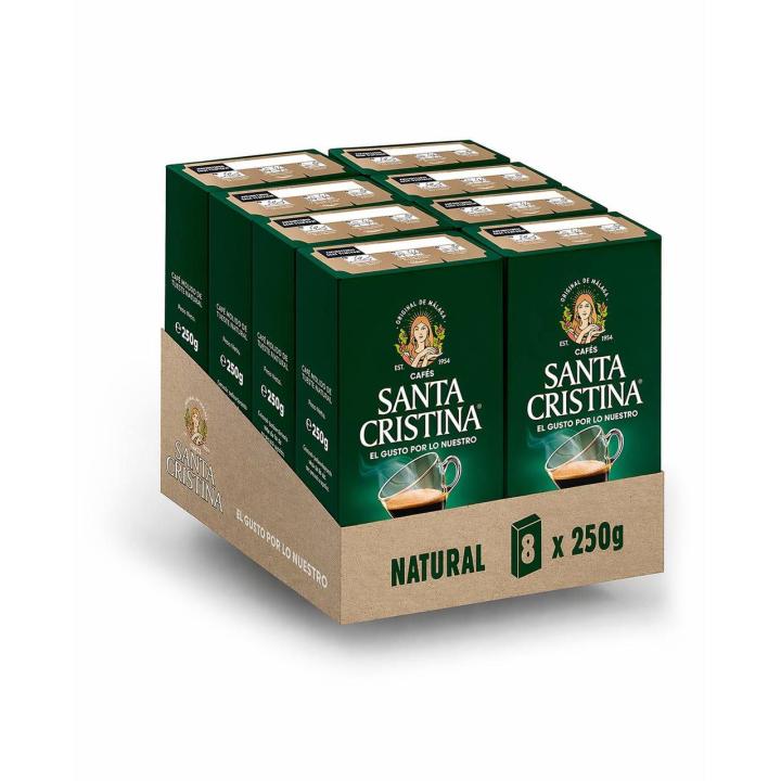 Café Molido Santa Cristina Natural de Málaga, Tueste Medio, 8 Unidades de 250g, Aroma Intenso y Equilibrado, Sabor con Cuerpo, Ideal para Desayuno
