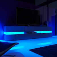 Mueble de TV moderno Nyana Home | Diseño elegante con iluminación LED | Amplio almacenamiento con 2 puertas y 1 cajón | Sistema Push-to-Open | Medidas: 177x45x39 cm - details 2