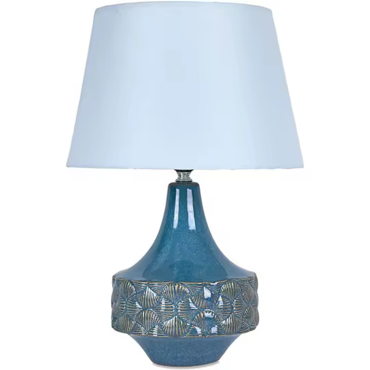 Lámpara de Mesa Redondo Azul Conchas Tulipa Blanca 30*44 Cm Presume de Casa - 1