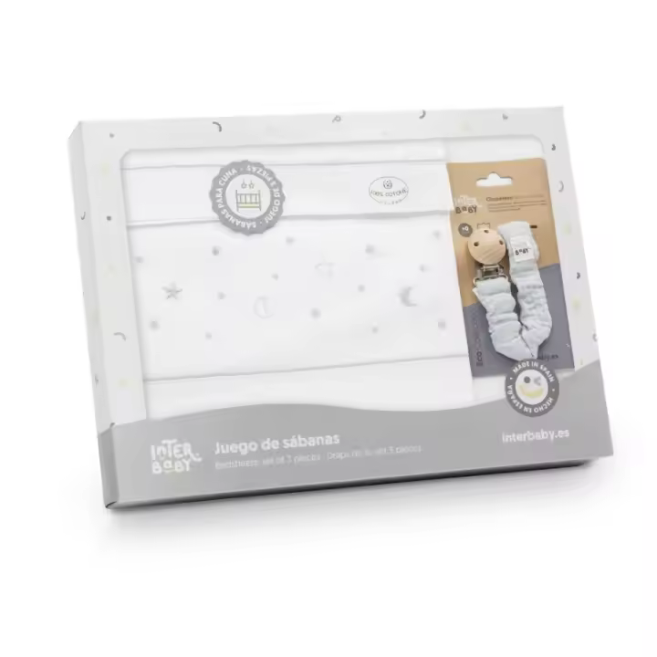 Sábanas Cuna Bebé Algodón 100 % Estrellas + Regalo Chupetero Interbaby - 1