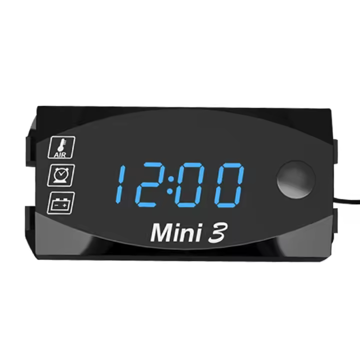 Medidor De Voltaje Digital Para Motocicleta IP67 Impermeable 6V-30V Con Reloj Y Termómetro 3 En 1 Monitor De Batería Medidor De Tiempo - 1