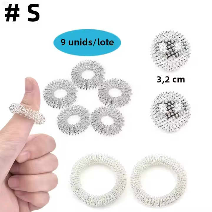 Set De 9 Piezas De Anillos Y Pulseras De Acupresión Para Masaje De Mano Y Muñeca Alivio Del Dolor Sensorial Espinoso Tamaño Medio Pequeño Grande - 1
