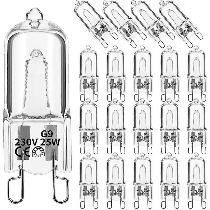 20PCs G9 bombillas halógenas, 25W Claro halógeno regulable, Blanco frío 2800K para lámparas, colgantes, L - 1