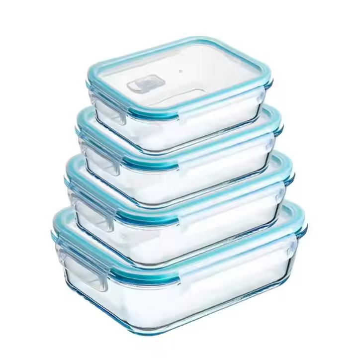 Juego de 3 Y 4 recipientes de Vidrio de borosilicato herméticos-fiambreras rectangulares, Tupperware para comidas-370cc at 1500cc-Válvula de Microondas-Horno, microondas, lavavajillas y congelador-resistant to Altas y Bajas temperatures - 1