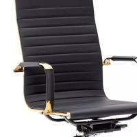 ORION91 Silla Golden Lux Respaldo Alto Piel Sintética Color Negro Estructura Dorado Mate 48x47x116cm Oficina Profesional Teletrabajo – SpazioLuzio - details 1
