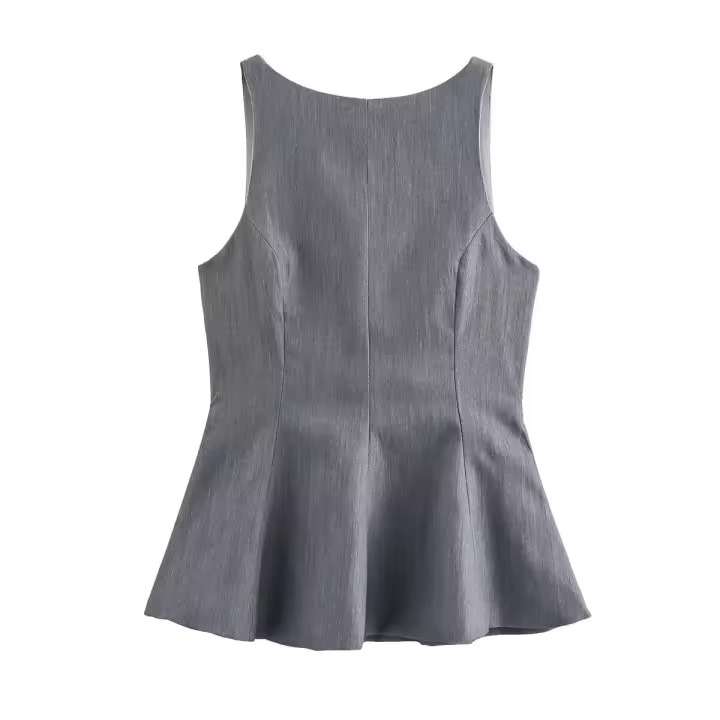 2025 Women Sexy Backless Bow Tank Top O Neck Sleeveless Peplum Hem Fitted Summer Tops - 1