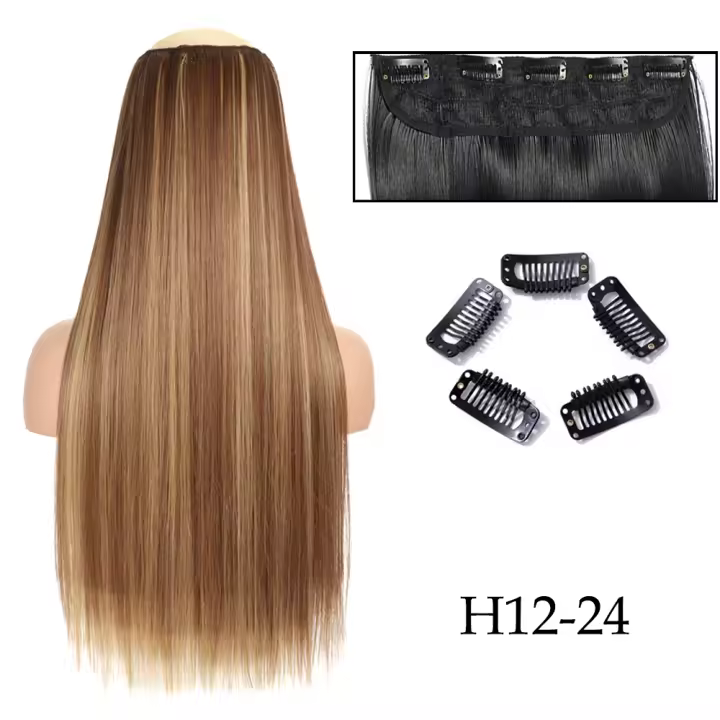 Extensiones De Cabello Sintético Hairstar 24" Larga Y Rizada Un Peça Con 5 Clips Para Mujer Textura Suave Puro Color - 1