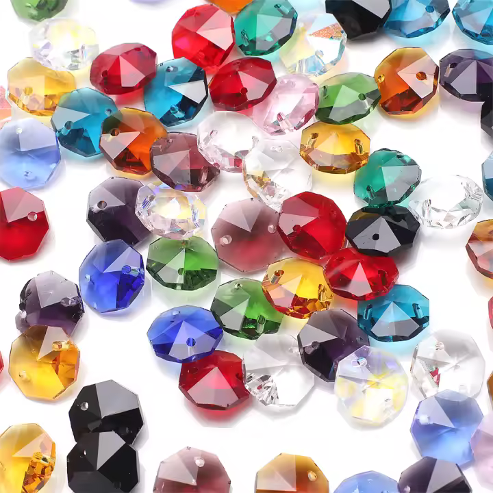 40Pcs 14mm Cuentas De Vidrio Facetado Octagonales Con Agujeros Doble Para Manualidades DIY Colgantes Para Candelabros Y Sopladores De Luz - 1