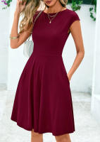 Vestido Sin Mangas De Color Puro Elegante Y Sencillo Para Mujer Vestido De Moda Europea Y Americana 2025 Estilo Office Lady De Cintura Natural Y Longitud De Rodilla - details 0