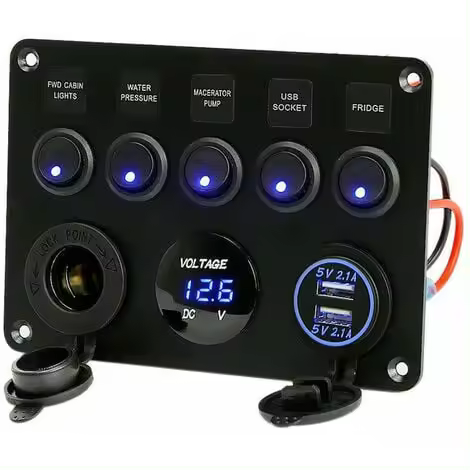Set de 5 Interruptores Basculantes with Doble Toma USB, Cargador 12V para Coche y Autocaravana - 1