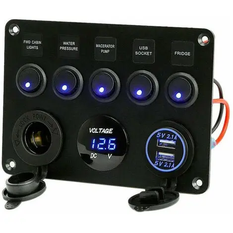 Set de 5 Interruptores Basculantes with Doble Toma USB, Cargador 12V para Coche y Autocaravana - 1