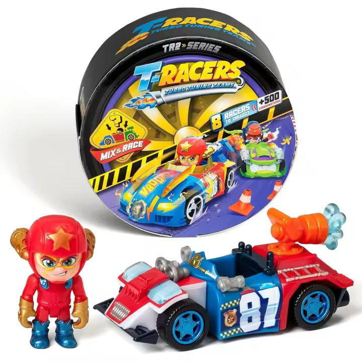 T-RACERS serie 2 –  Coche y piloto sorpresa - PACK  2 UNIDADES -   Coleccionable -  Coche desmontable por partes y con piezas intercambiables - Juguete de Aventura - Edad recomendada mayores de  3 años - 1