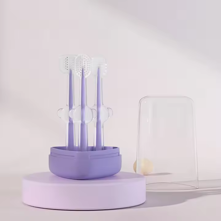 Set De 3 Cepillos Para Mascotas Silicón Azul Y Morado Para Perros Y Gatos Cuidado De Los Dientes Elimina El Aliento Malo Y La Tartaricia Suministros Para Mascotas - 1