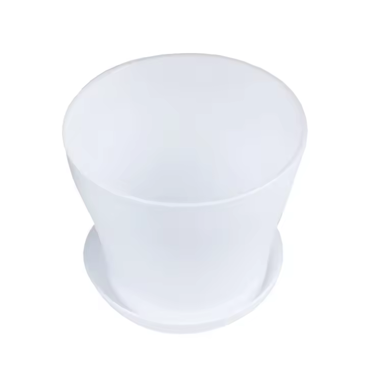 Maceta de plástico para plantas, maceta con platillo, bandeja redonda brillante, decoración de jardín del hogar, calibre superior blanco, 14cm/5,51" - 1