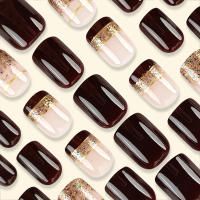 Kit De Uñas Postizas De Presión Para Mujeres Y Niñas 24 Piezas Juego De Uñas Postizas Cortas Cuadradas Con Diseño De Flores Geométricas Y Brillo Moda Oficina - details 3