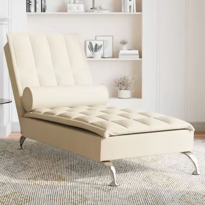 vidaXL Sofá diván de masaje con cojín de tela crema - 1