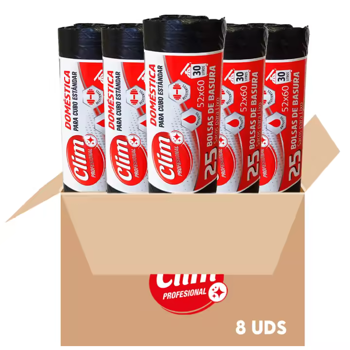 200 Bolsas de basura domésticas 30 litros 52x60 cm Clim Profesional. Pack 8 rollos de 25 uds - 1