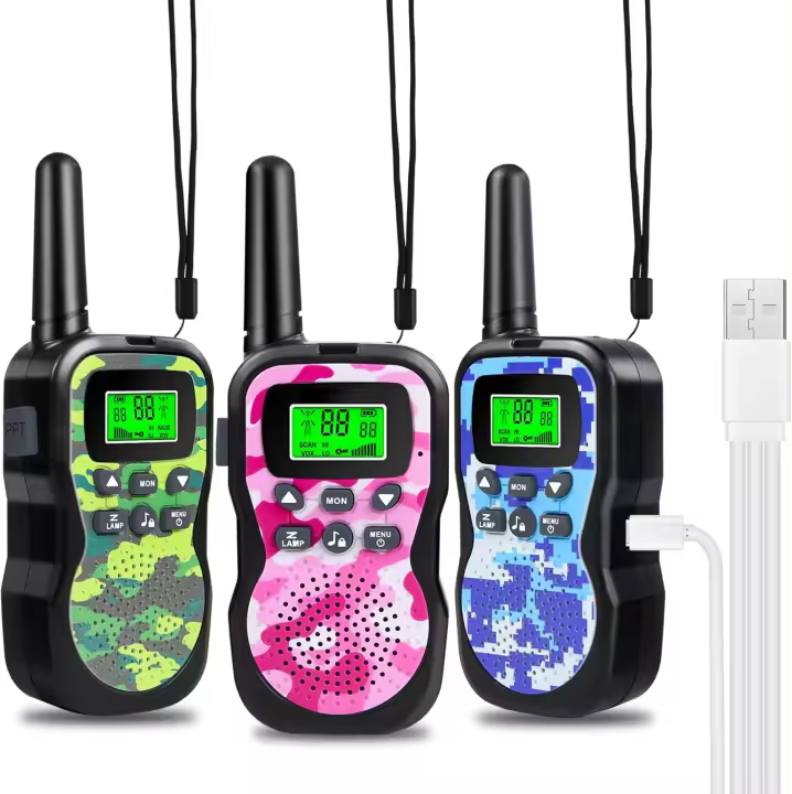 Walkie Talkie Recargables para Niños, 8 Canales, Radio de 2 vías, 3-12 Años Juguetes y Regalos, Linterna LCD retroiluminada, Rango de 3 KM para Actividades Infantiles al Aire Libre -3pcs Camuflaje - 1