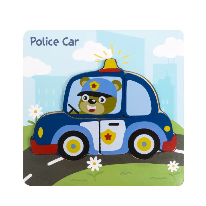 DAM. Puzle de madera para niños, de 4 piezas. Diseño coche de policía. 15x1x15cm. - 1