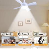 Ventilador de techo con luz, 3 velocidades, 4 aspas silenciosas, luz LED regulable, mini ventilador de techo moderno blanco para dormitorio, sala de estar y cocina. - details 0