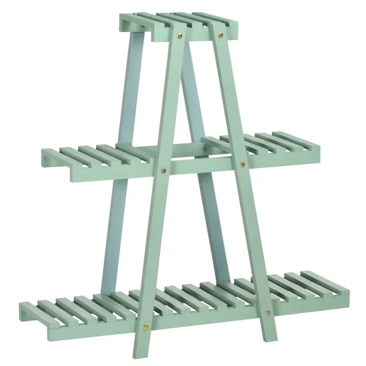 Outsunny Soporte de Madera para Plantas Estantería para Flores de 3 Niveles Estantería Decorativa para Interiores Exteriores Terraza Jardín Balcón 76x26x76 cm Verde - 1
