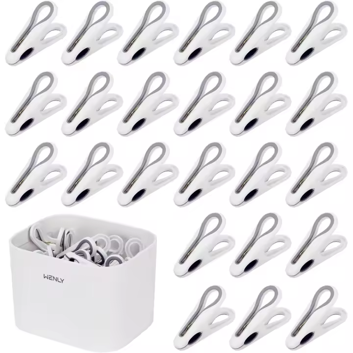 36 PCs Antideslizante Pinzas de Ropa, with Cesta de Almacenamiento,Sin Rastro,Blanco, Plástico - 1