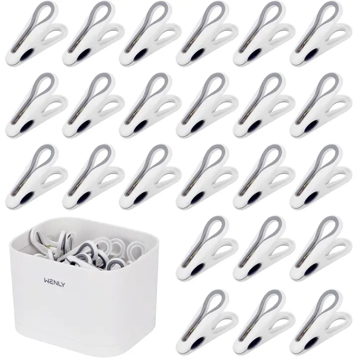 36 PCs Antideslizante Pinzas de Ropa, with Cesta de Almacenamiento,Sin Rastro,Blanco, Plástico - 1