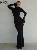 Vestido Largo Elegante Kliou Para Mujer Con Corte En La Espalda Y Cuello En O Estilo Clásico De Calle Mayor Con Mangas Largas Y Corte Bodycon - details 10