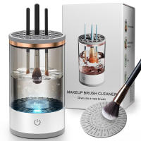 Limpiador de brochas, limpiador de brochas de maquillaje eléctrico automático, limpiador de brochas de maquillaje, limpieza profunda por giro, se adapta a todos los tamaños de brochas de maquillaje (recargable, blanco) - details 0