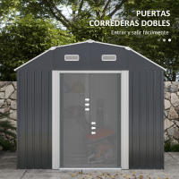 Outsunny Cobertizo de Jardín Exterior 2,7 m² 238x132x198,5 cm Caseta de Exterior Metálica con Base Estantes Ajustables 2 Puertas Corredizas y 2 Ventanas Gris Oscuro - details 3