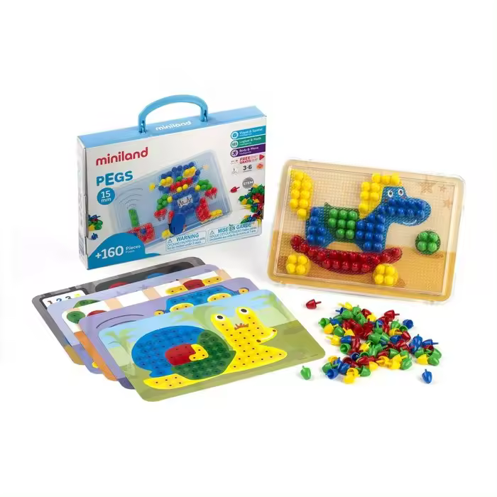 MINILAND JUEGO PEGS 15 MM 160 PIEZAS PRIMARY PEGS 23x31x4 Cms. - 1