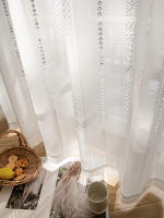 Cortina Blanca Sencilla Y Transparente Con Patrón Geométrico Estilo Bohemio Japonés Para Decoración De Habitaciones Con Bolso De Percha - details 13