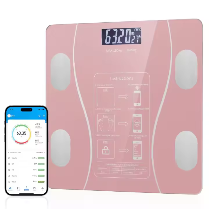 Báscula De Cuerpo Digital Con Aplicación Para Móvil Pantalla LED Práctica Y Sencilla Para El Baño Que Proporciona Medidas De Grasa Corporal - 1