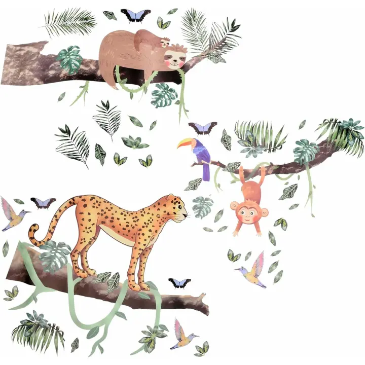 Pegatinas de Pared Animales de la Jungla Mono Adhesivos Pared Habitación Infantiles Dormitorios Niños Habitación Bebé Niñas - 1