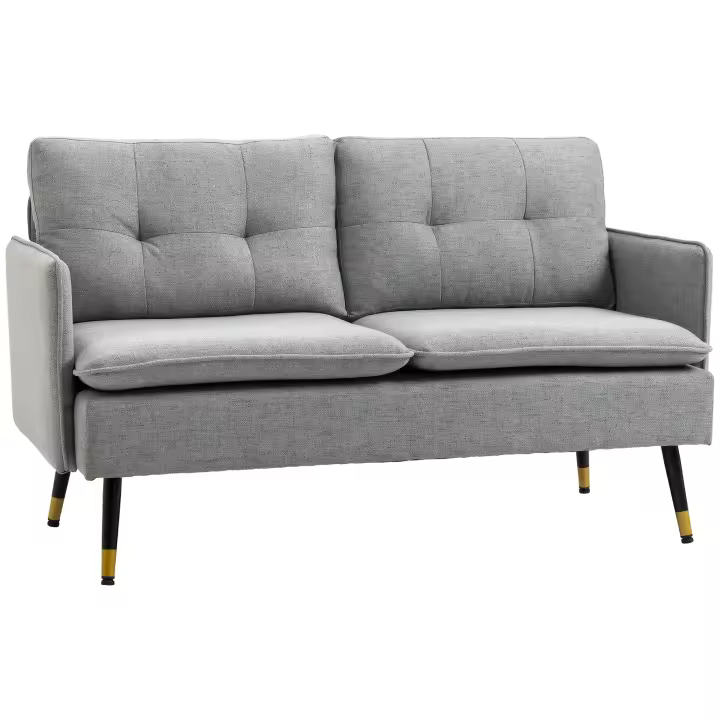 HOMCOM Sofá de 2 Plazas Moderno Sofá de Salón Tapizado en Poliéster con 4 Cojines Reposabrazos y Patas de Acero para Dormitorio Oficina Carga 240 kg 139x68x80 cm Gris - 1