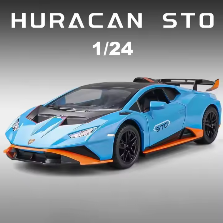 Modelo De Coche Deportivo Lamborghini Huracan STO a Escala 1:24 Con Luz Y Sonido Coche Miniatura De Aleación Para Niños Regalo Con Caudal De Aleta - 1
