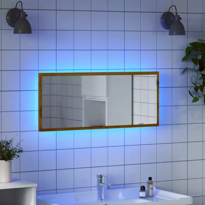 vidaXL Espejo de baño LED acrílico color 100x8,5x37 cm en color Roble Sonoma/Negro/Madera antigua y más | decorativo de pared para baño dormitorio recibidor moderno - 1