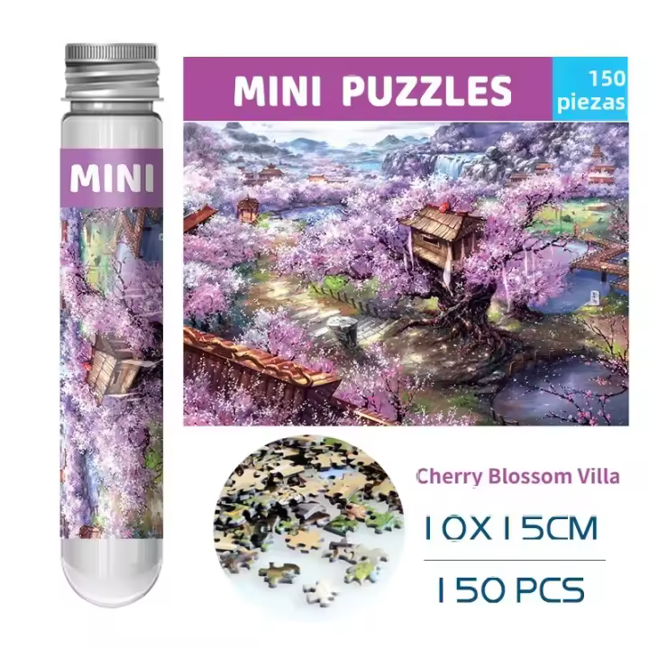 150PCS Mini Test Tube Jigsaw Puzzle De Villa De Cerezo Para Adultos Juguetes Educativos De Descompresión Para Familia Juego De Papel - 1
