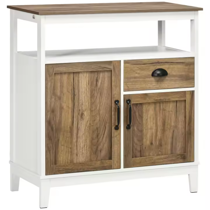 HOMCOM Aparador de Salón Armario Almacenaje de Madera con 2 Puertas Cajón y Estante Ajustable para Comedor Cocina Dormitorio 76,6x35x81,5 cm Blanco y Marrón - 1