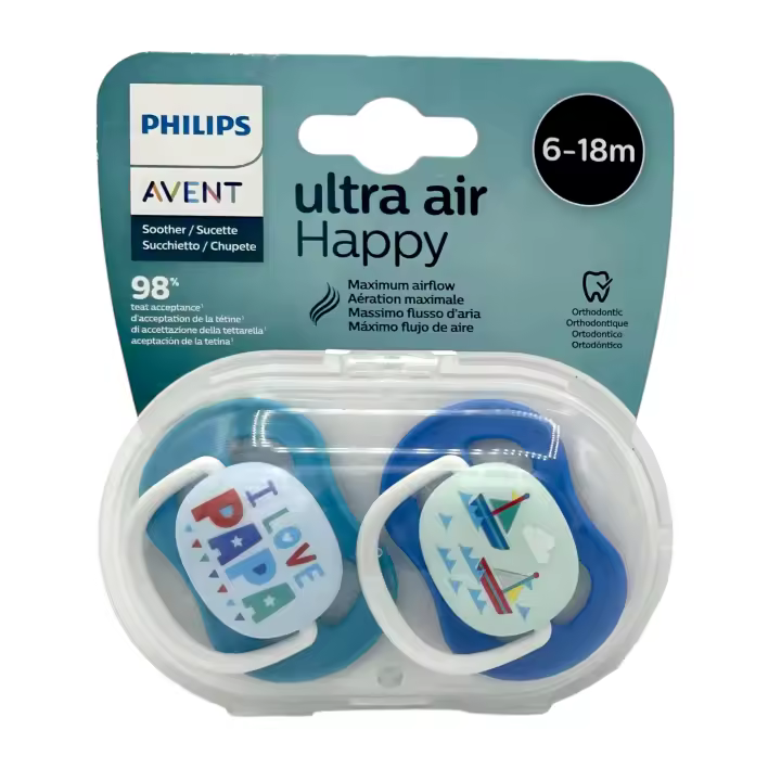 CHUPETES Ultra Air Happy - Dos unidades -  6-18 Meses - I LOVE PAPA - Alta calidad - PHILIPS AVENT - 1