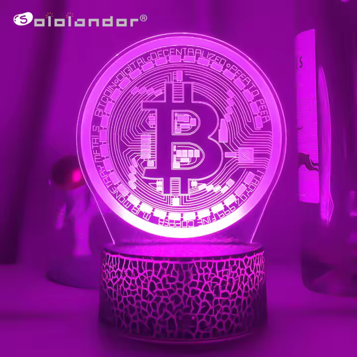 Lámpara De Noche LED De Acrílico Bitcoin Sensor Táctil Cambio De Color 7 Luces Decorativas Para Habitación Piloto Incluido - 1