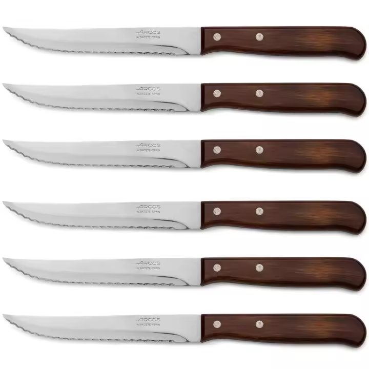 ARCOS Latina - Cuchillo de Cocina con Hoja Serrada (130 mm) - 100800 - Hoja de Acero Inoxidable Nitrum® - Mango de Madera Comprimido - PACK 6 - 1
