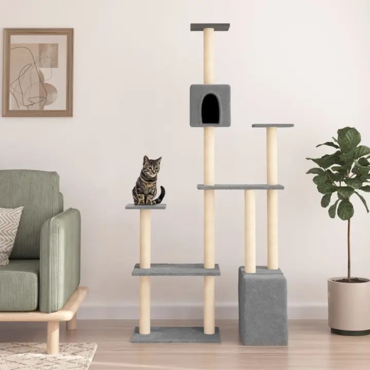 vidaXL Rascador para Gatos con Postes Árbol Torre de Escalada Sisal Color Crema,  Gris claro,  Gris oscuro y mas - 1