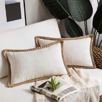 Cubiertas De Almohada De Lino Y Algodón 1/2pcs Con Borde Tricotado Y Volante Para Cojín De Tiras De Lino Estilo Rústico Para Hogar - details 0