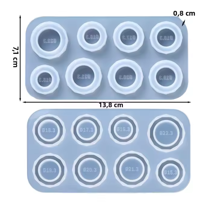 Molde De Silicona Para Anillo Con 8 Agujeros Soporte De Espejo Para Resina Epoxy Cristal Forma Redonda Y Hexagonal DIY Moldes De Joyería - 1