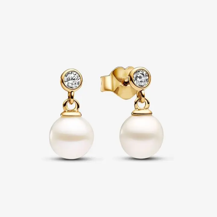 PANDORA Pendientes de perlas Pandora diseño dorado elegante exquisito regalo talla única - 1