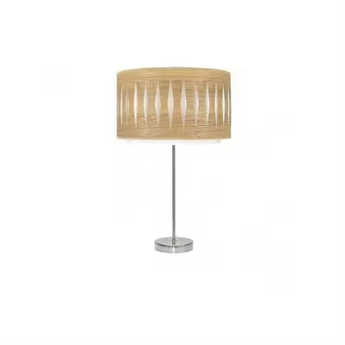 FABRILAMP Lámpara de Mesa Sobremesa Alto Alexandra 1xe27 Niquel/Madera Clara 61x30x30 Cm - Diseño Elegante - 1